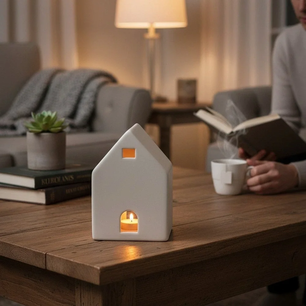 Crescent Ceramic Lantern House Home Decor Small White NWT Minimalist Village
